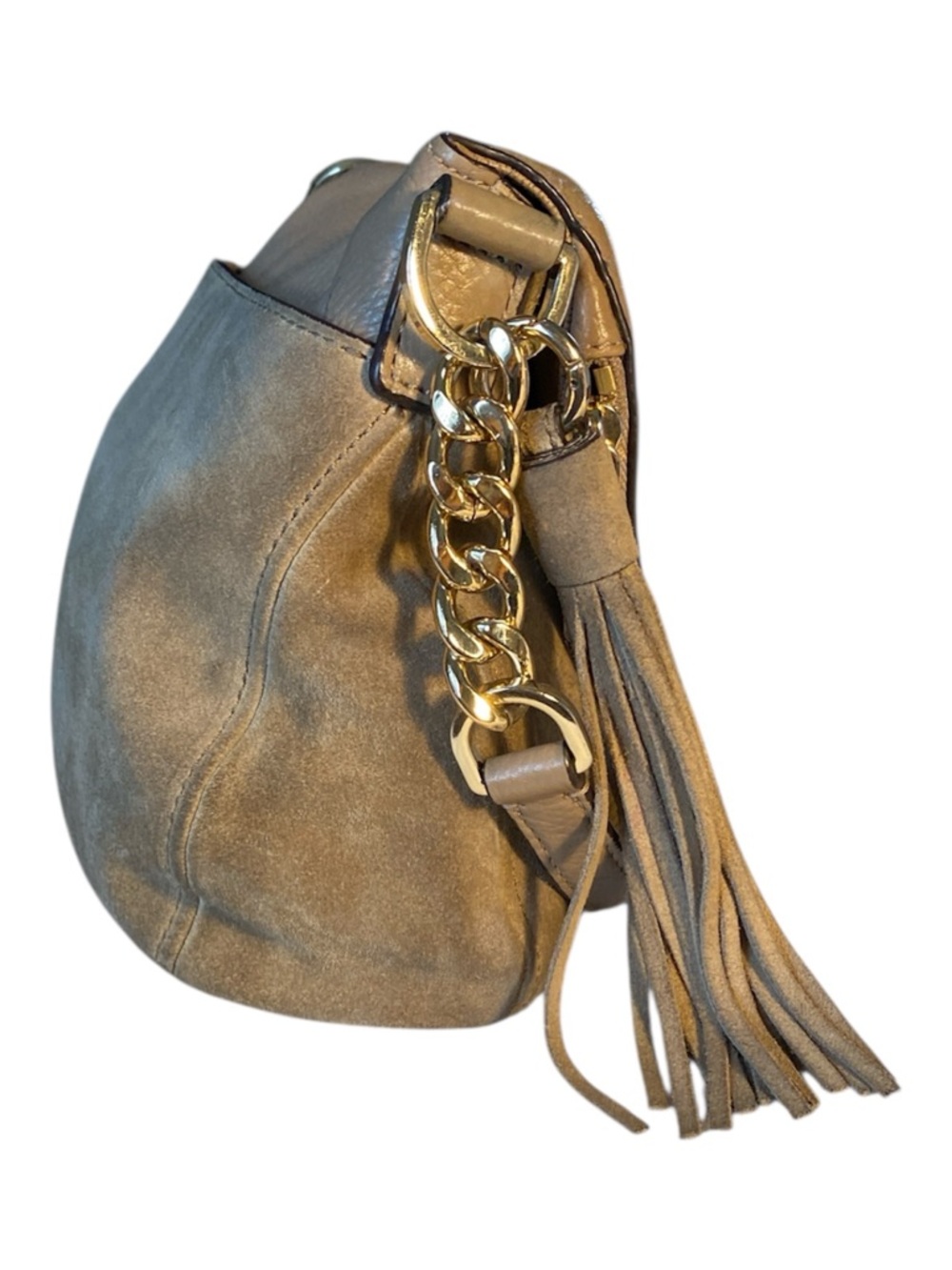 Michael Kors Taupe Leather & Suede Hobo with Gold Chain Accent - Picture 3 of 7